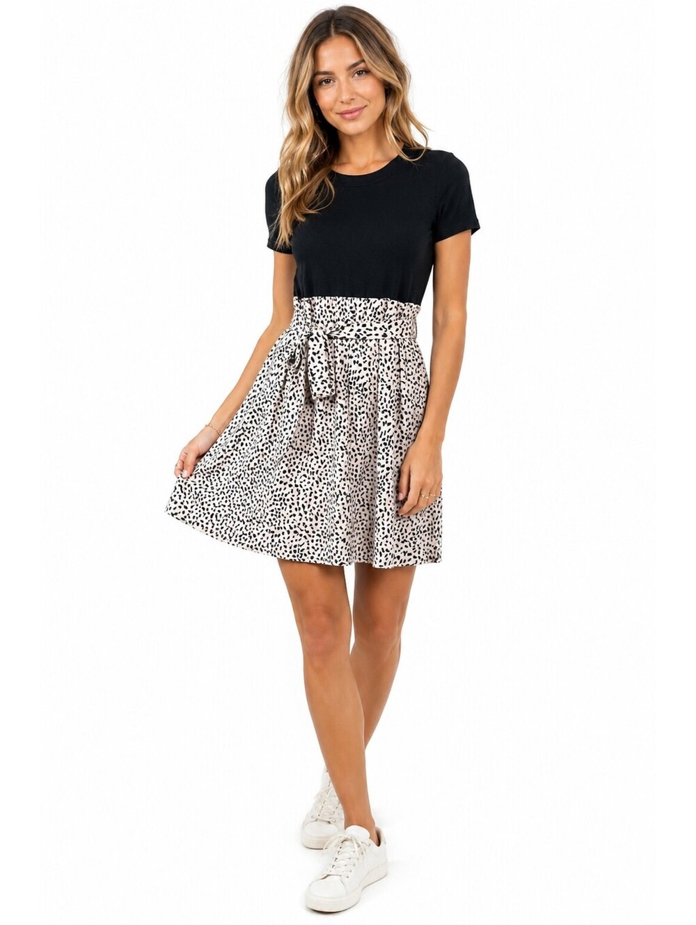 Zattcas Black Leopard Print Midi Dress M Short Sleeve Modest Business Casual